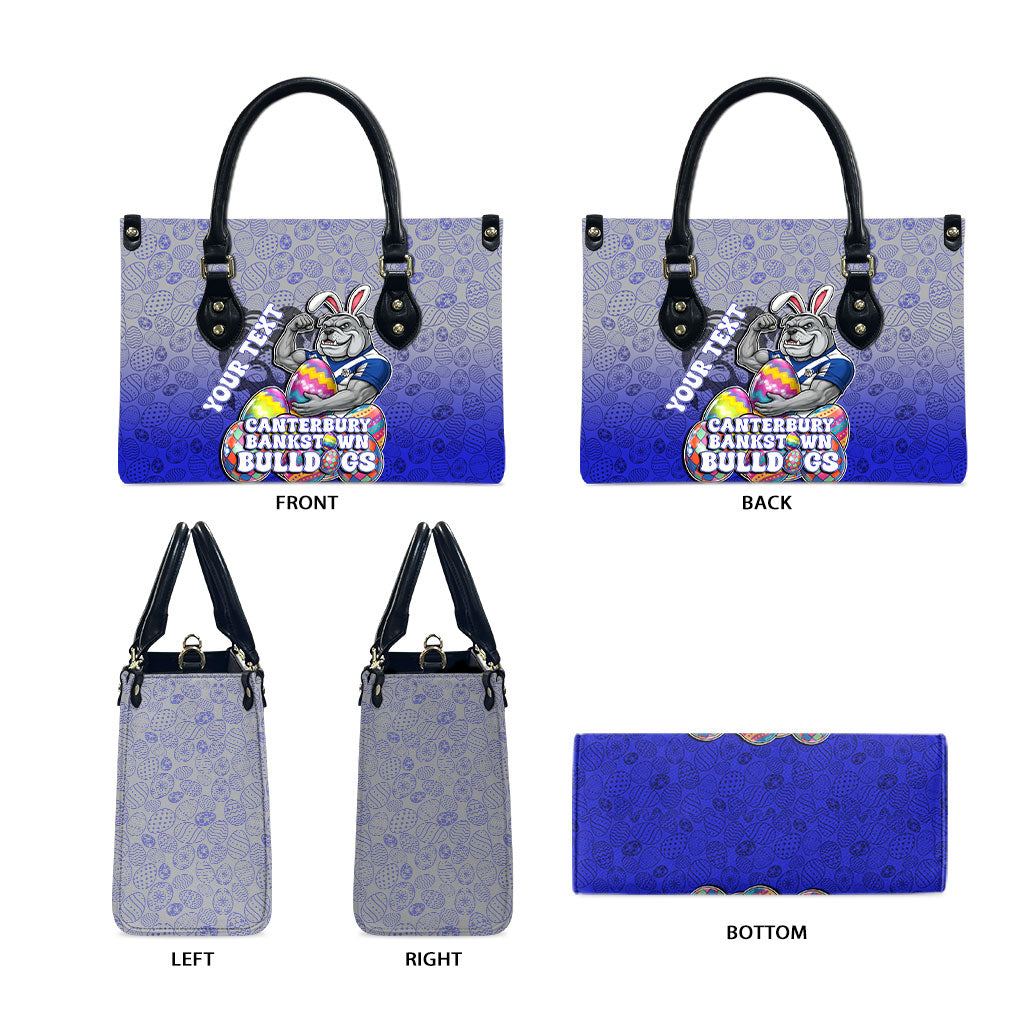 Personalized Canterbury-Bankstown Bulldogs Leather Bag Easter Mascot - Colorful Eggs Cartoon Style