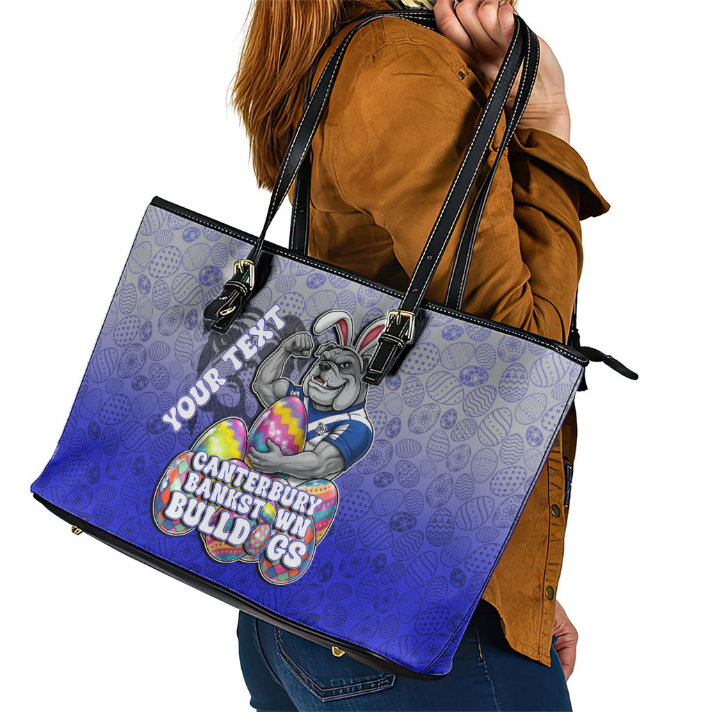 Personalized Canterbury-Bankstown Bulldogs Leather Tote Bag Easter Mascot - Colorful Eggs Cartoon Style