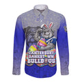 Personalized Canterbury-Bankstown Bulldogs Long Sleeve Button Shirt Easter Mascot - Colorful Eggs Cartoon Style