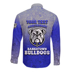 Personalized Canterbury-Bankstown Bulldogs Long Sleeve Button Shirt Easter Mascot - Colorful Eggs Cartoon Style