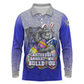 Personalized Canterbury-Bankstown Bulldogs Long Sleeve Polo Shirt Easter Mascot - Colorful Eggs Cartoon Style