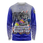 Personalized Canterbury-Bankstown Bulldogs Long Sleeve Shirt Easter Mascot - Colorful Eggs Cartoon Style