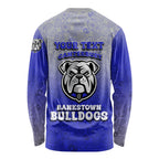 Personalized Canterbury-Bankstown Bulldogs Long Sleeve Shirt Easter Mascot - Colorful Eggs Cartoon Style