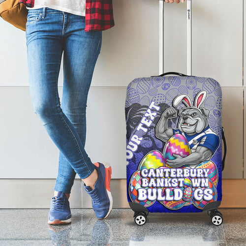 Personalized Canterbury-Bankstown Bulldogs Luggage Cover Easter Mascot - Colorful Eggs Cartoon Style
