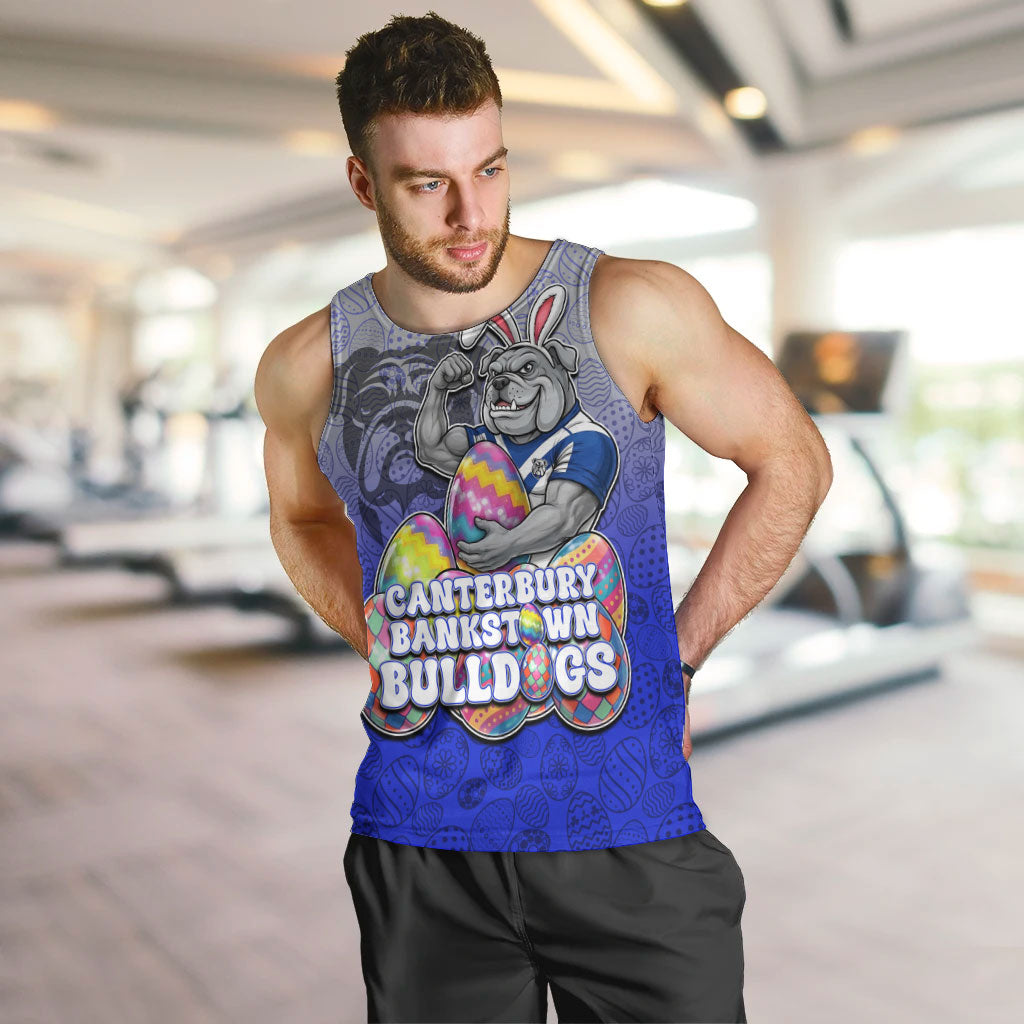 Personalized Canterbury-Bankstown Bulldogs Men Tank Top Easter Mascot - Colorful Eggs Cartoon Style