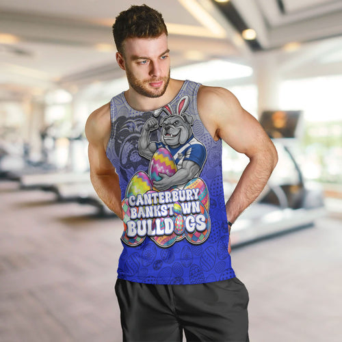 Personalized Canterbury-Bankstown Bulldogs Men Tank Top Easter Mascot - Colorful Eggs Cartoon Style