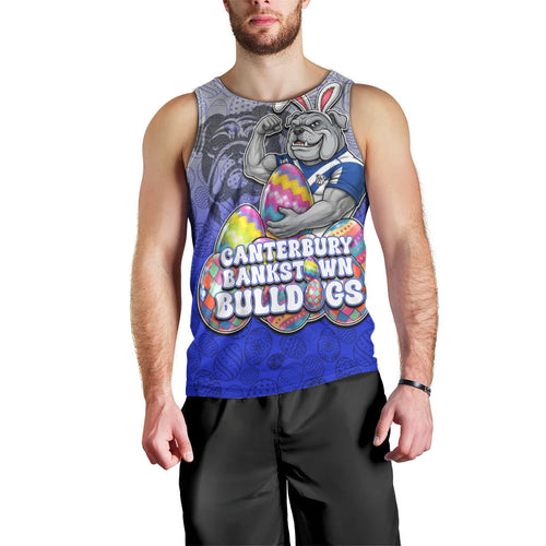 Personalized Canterbury-Bankstown Bulldogs Men Tank Top Easter Mascot - Colorful Eggs Cartoon Style