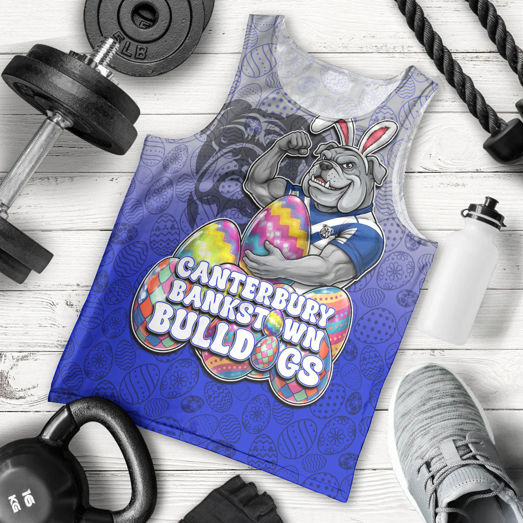 Personalized Canterbury-Bankstown Bulldogs Men Tank Top Easter Mascot - Colorful Eggs Cartoon Style