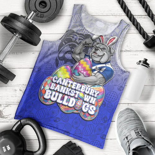 Personalized Canterbury-Bankstown Bulldogs Men Tank Top Easter Mascot - Colorful Eggs Cartoon Style