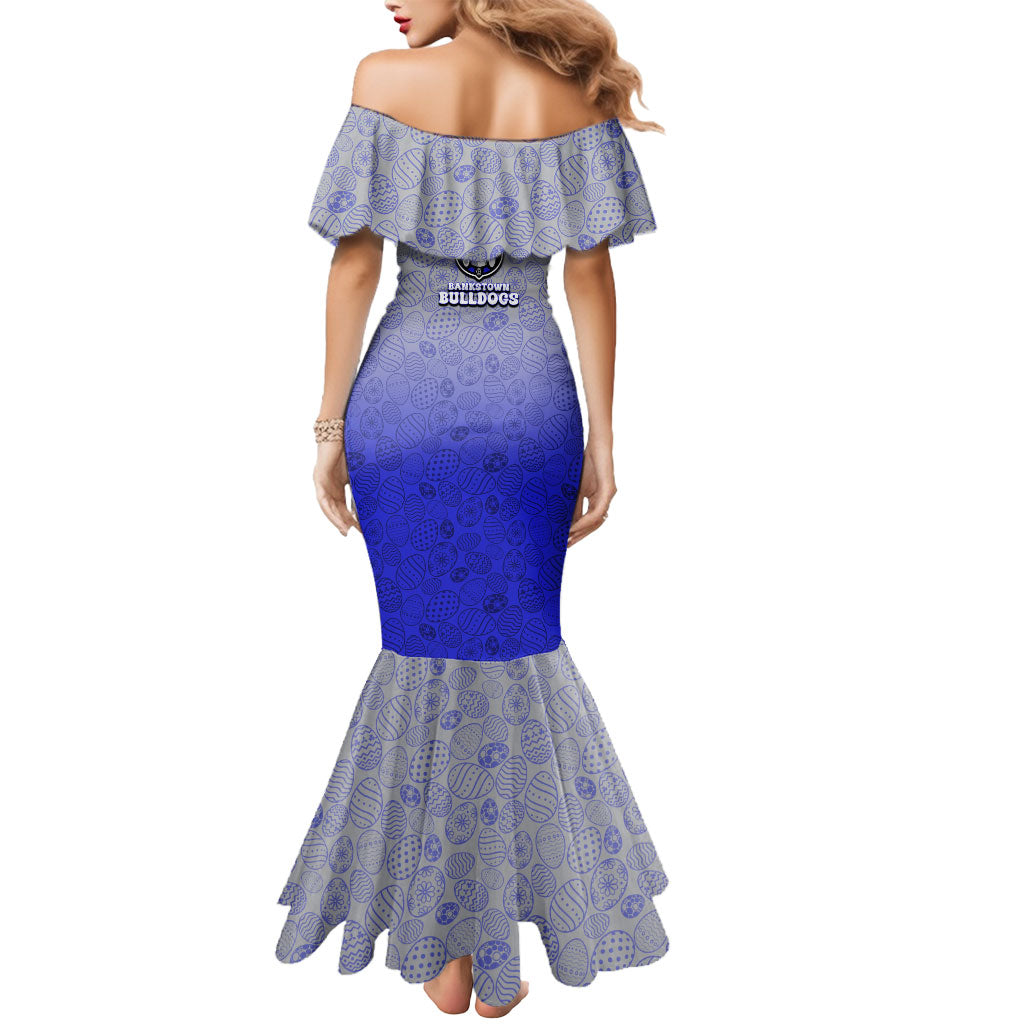 Personalized Canterbury-Bankstown Bulldogs Mermaid Dress Easter Mascot - Colorful Eggs Cartoon Style
