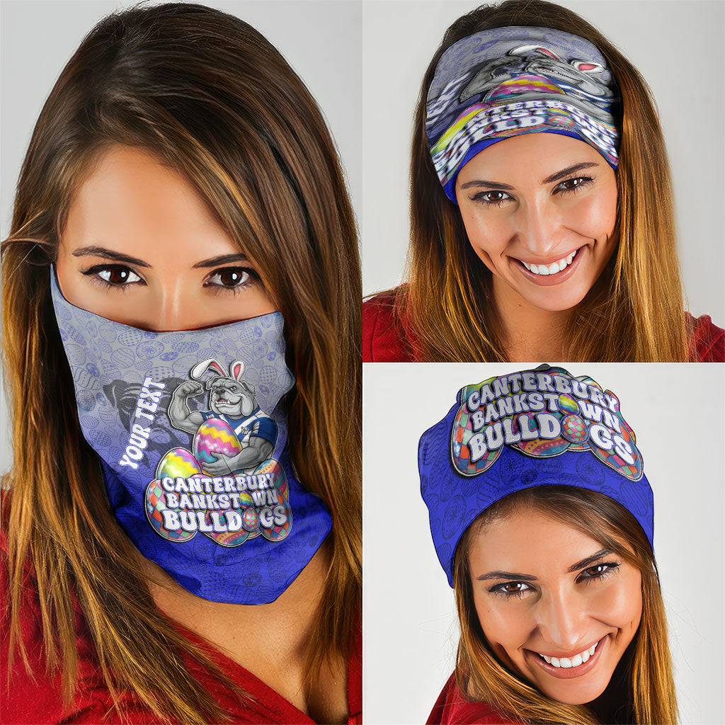 Personalized Canterbury-Bankstown Bulldogs Neck Gaiter Easter Mascot - Colorful Eggs Cartoon Style