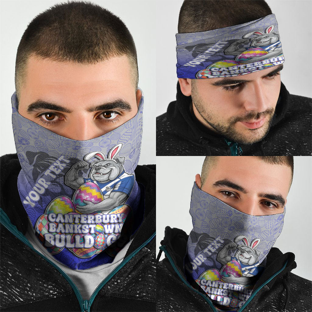 Personalized Canterbury-Bankstown Bulldogs Neck Gaiter Easter Mascot - Colorful Eggs Cartoon Style