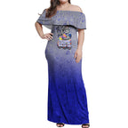 Personalized Canterbury-Bankstown Bulldogs Off Shoulder Maxi Dress Easter Mascot - Colorful Eggs Cartoon Style