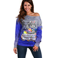 Personalized Canterbury-Bankstown Bulldogs Off Shoulder Sweater Easter Mascot - Colorful Eggs Cartoon Style