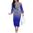 Personalized Canterbury-Bankstown Bulldogs Off The Shoulder Long Sleeve Dress Easter Mascot - Colorful Eggs Cartoon Style