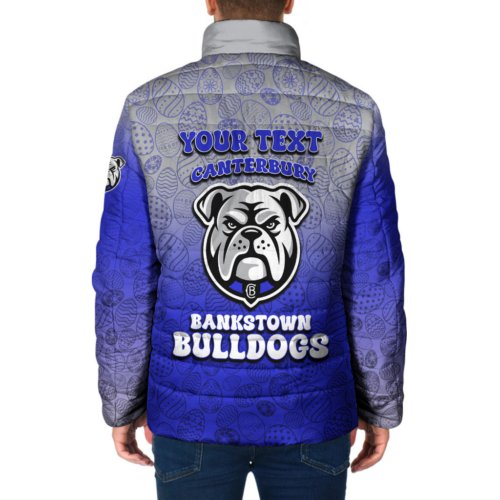 Personalized Canterbury-Bankstown Bulldogs Padded Jacket Easter Mascot - Colorful Eggs Cartoon Style