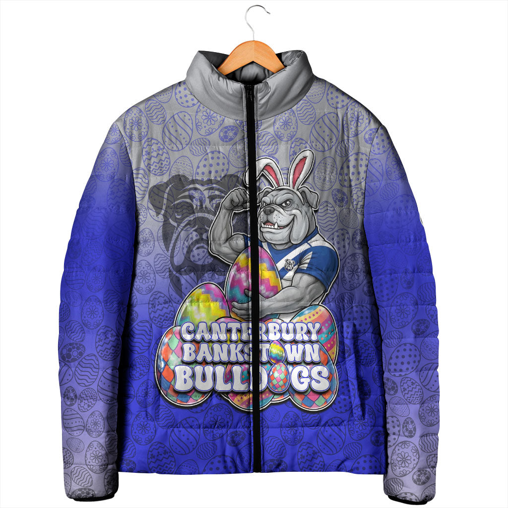Personalized Canterbury-Bankstown Bulldogs Padded Jacket Easter Mascot - Colorful Eggs Cartoon Style