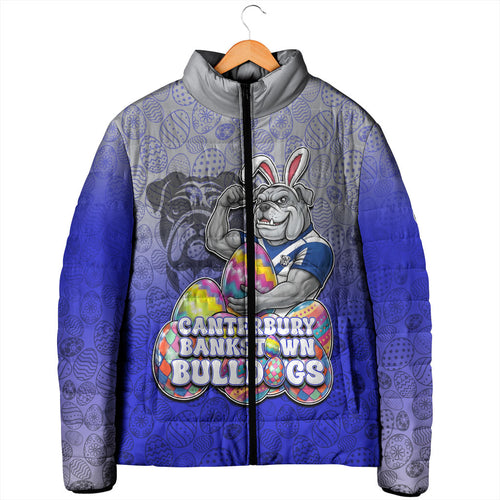 Personalized Canterbury-Bankstown Bulldogs Padded Jacket Easter Mascot - Colorful Eggs Cartoon Style