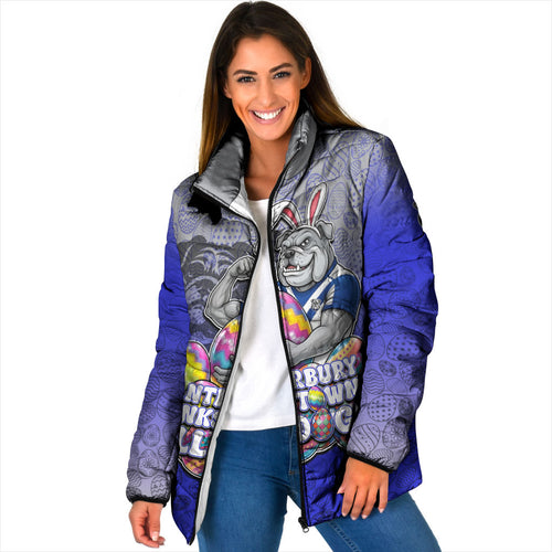 Personalized Canterbury-Bankstown Bulldogs Padded Jacket Easter Mascot - Colorful Eggs Cartoon Style