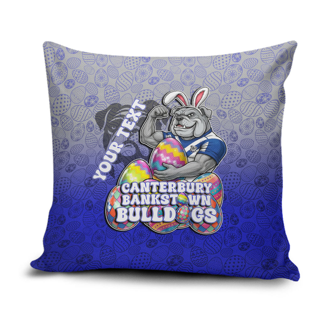 Personalized Canterbury-Bankstown Bulldogs Pillow Cover Easter Mascot - Colorful Eggs Cartoon Style
