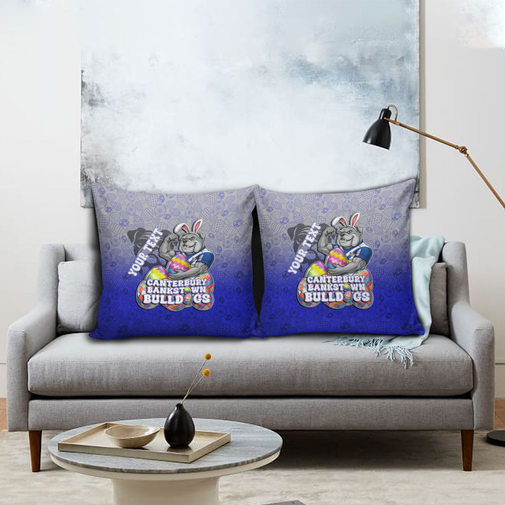 Personalized Canterbury-Bankstown Bulldogs Pillow Cover Easter Mascot - Colorful Eggs Cartoon Style