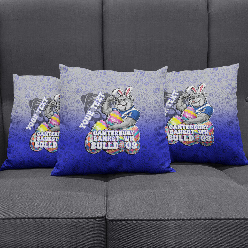 Personalized Canterbury-Bankstown Bulldogs Pillow Cover Easter Mascot - Colorful Eggs Cartoon Style