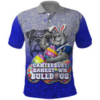 Personalized Canterbury-Bankstown Bulldogs Polo Shirt Easter Mascot - Colorful Eggs Cartoon Style