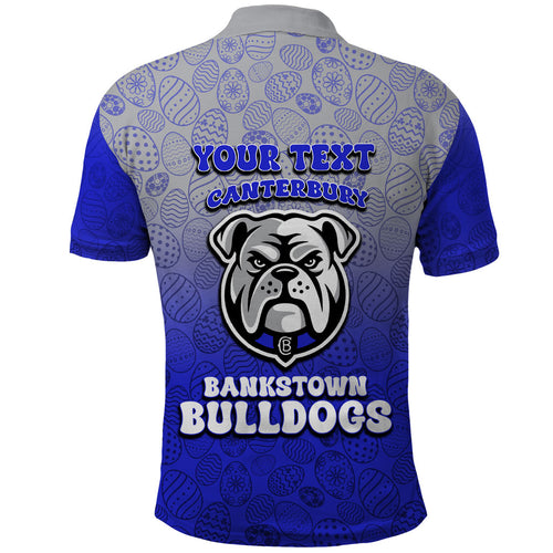 Personalized Canterbury-Bankstown Bulldogs Polo Shirt Easter Mascot - Colorful Eggs Cartoon Style