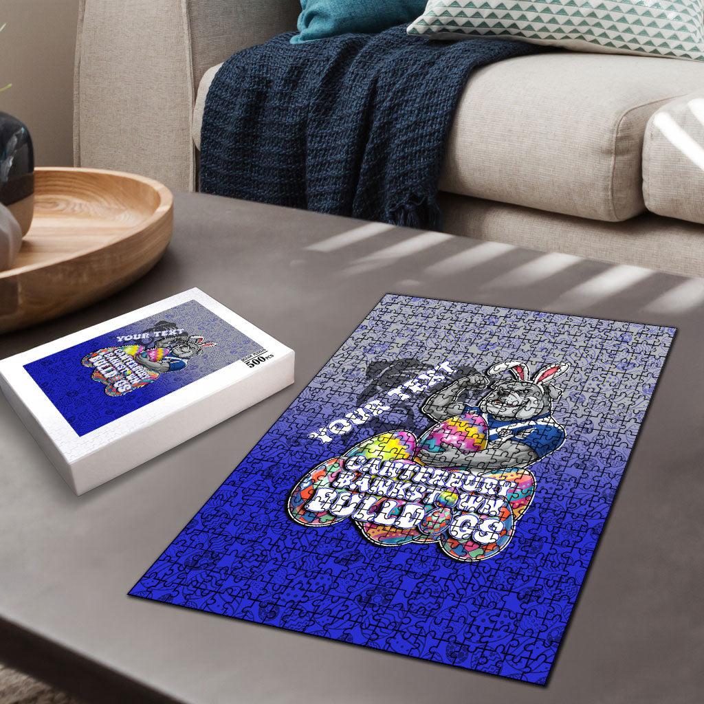 Personalized Canterbury-Bankstown Bulldogs Puzzle Easter Mascot - Colorful Eggs Cartoon Style