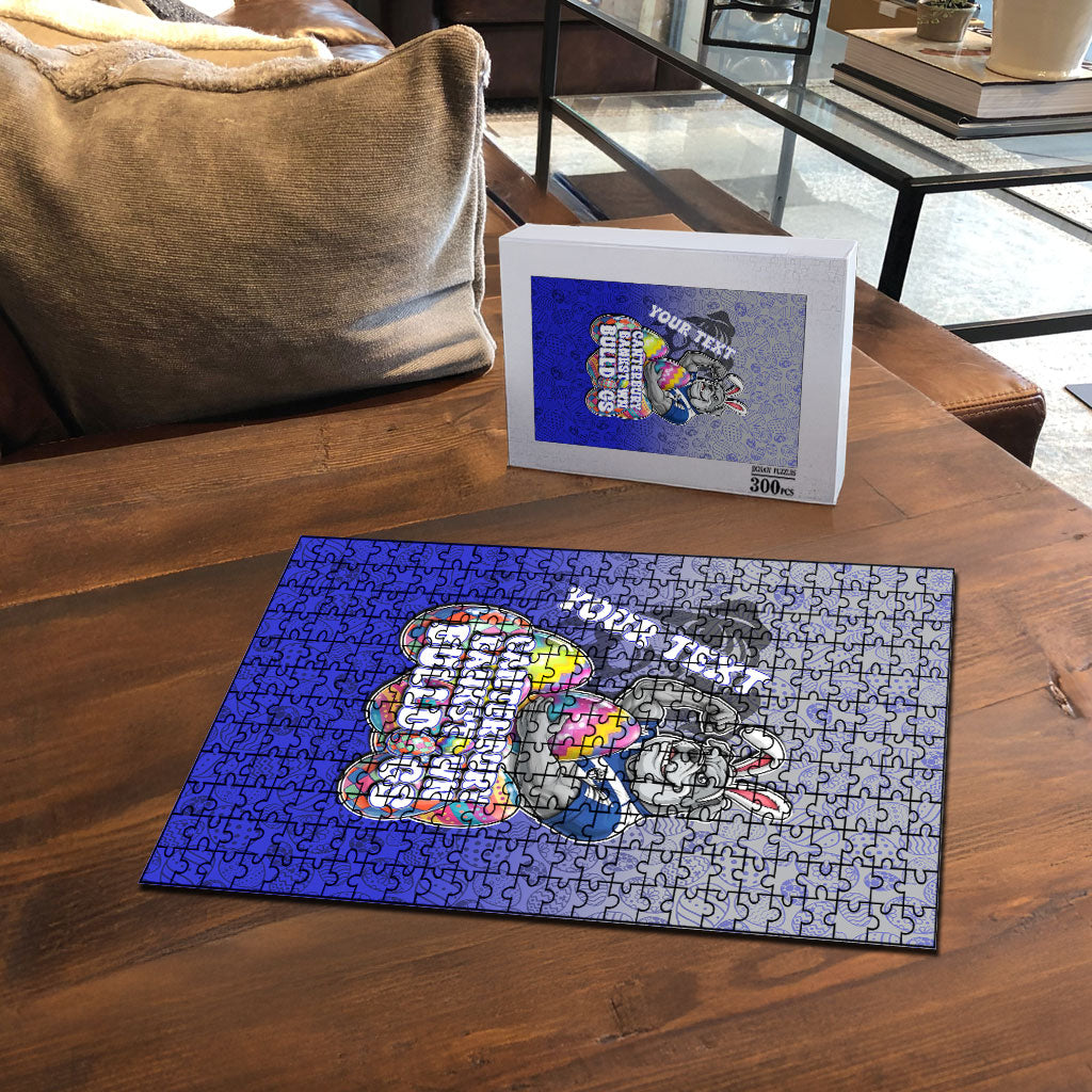 Personalized Canterbury-Bankstown Bulldogs Puzzle Easter Mascot - Colorful Eggs Cartoon Style
