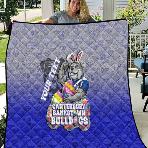 Personalized Canterbury-Bankstown Bulldogs Quilt Easter Mascot - Colorful Eggs Cartoon Style