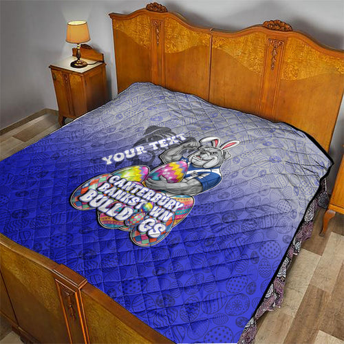 Personalized Canterbury-Bankstown Bulldogs Quilt Easter Mascot - Colorful Eggs Cartoon Style