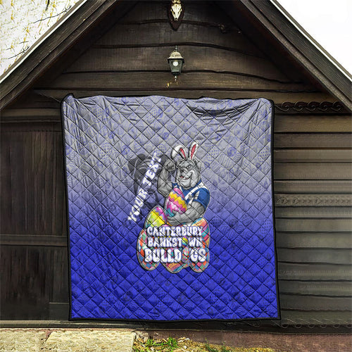 Personalized Canterbury-Bankstown Bulldogs Quilt Easter Mascot - Colorful Eggs Cartoon Style