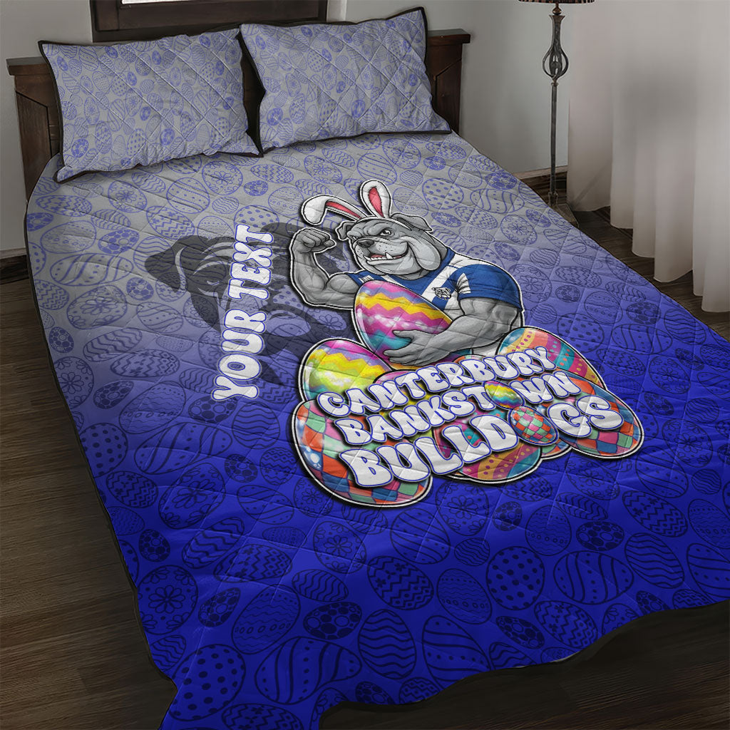 Personalized Canterbury-Bankstown Bulldogs Quilt Bed Set Easter Mascot - Colorful Eggs Cartoon Style