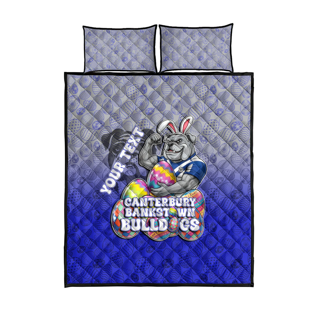 Personalized Canterbury-Bankstown Bulldogs Quilt Bed Set Easter Mascot - Colorful Eggs Cartoon Style