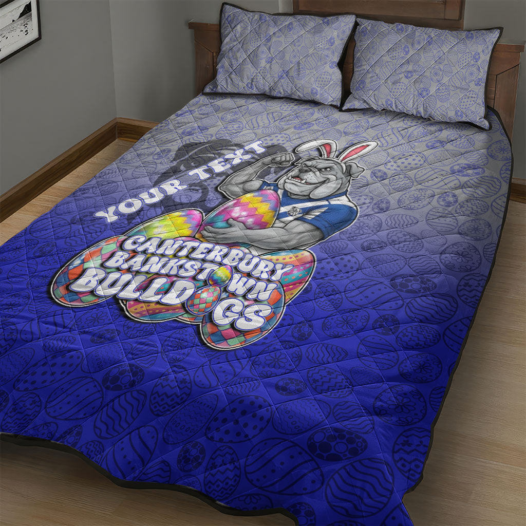 Personalized Canterbury-Bankstown Bulldogs Quilt Bed Set Easter Mascot - Colorful Eggs Cartoon Style