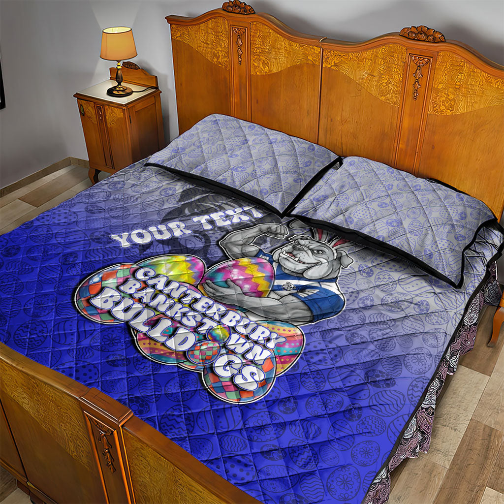 Personalized Canterbury-Bankstown Bulldogs Quilt Bed Set Easter Mascot - Colorful Eggs Cartoon Style