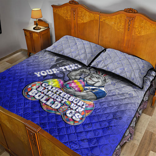 Personalized Canterbury-Bankstown Bulldogs Quilt Bed Set Easter Mascot - Colorful Eggs Cartoon Style