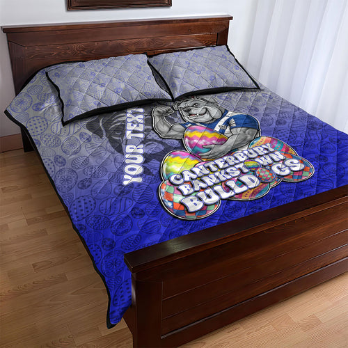 Personalized Canterbury-Bankstown Bulldogs Quilt Bed Set Easter Mascot - Colorful Eggs Cartoon Style