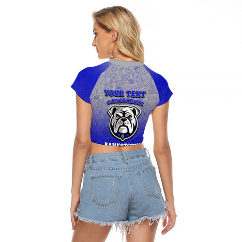 Personalized Canterbury-Bankstown Bulldogs Raglan Cropped T Shirt Easter Mascot - Colorful Eggs Cartoon Style