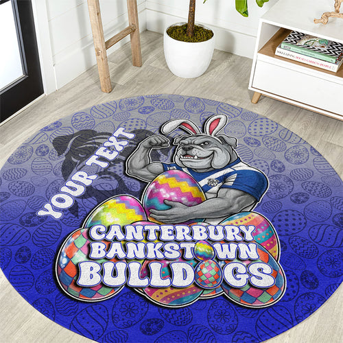 Personalized Canterbury-Bankstown Bulldogs Round Carpet Easter Mascot - Colorful Eggs Cartoon Style
