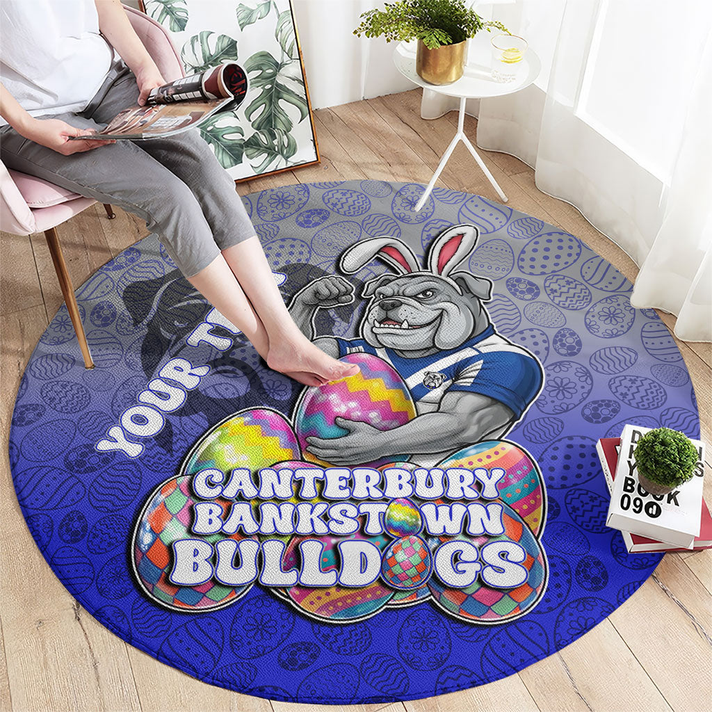 Personalized Canterbury-Bankstown Bulldogs Round Carpet Easter Mascot - Colorful Eggs Cartoon Style