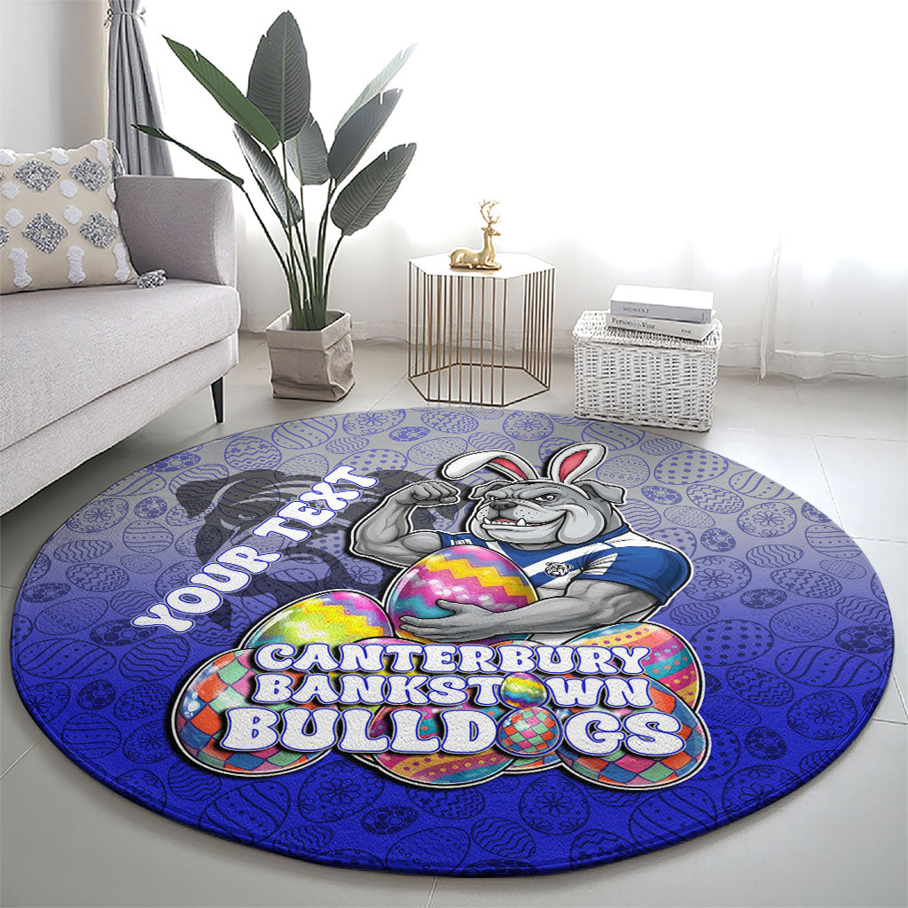 Personalized Canterbury-Bankstown Bulldogs Round Carpet Easter Mascot - Colorful Eggs Cartoon Style
