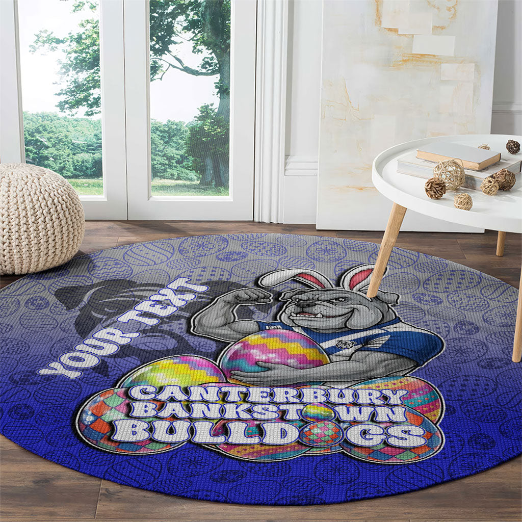 Personalized Canterbury-Bankstown Bulldogs Round Carpet Easter Mascot - Colorful Eggs Cartoon Style