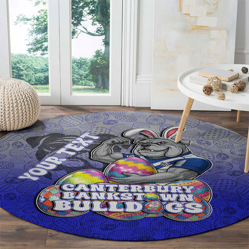 Personalized Canterbury-Bankstown Bulldogs Round Carpet Easter Mascot - Colorful Eggs Cartoon Style