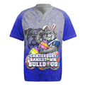 Personalized Canterbury-Bankstown Bulldogs Rugby Jersey Easter Mascot - Colorful Eggs Cartoon Style