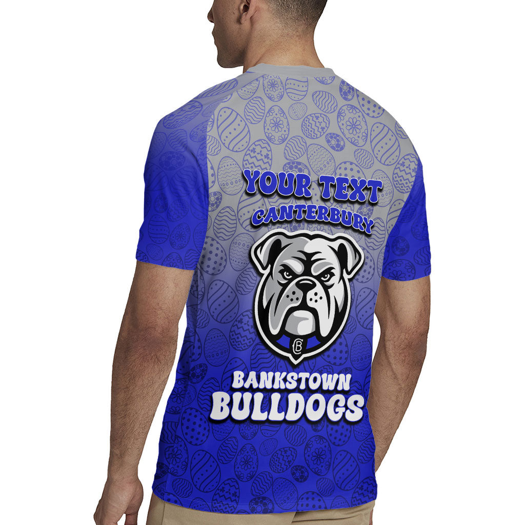 Personalized Canterbury-Bankstown Bulldogs Rugby Jersey Easter Mascot - Colorful Eggs Cartoon Style
