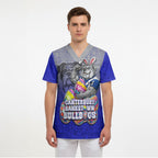 Personalized Canterbury-Bankstown Bulldogs Scrub Top Easter Mascot - Colorful Eggs Cartoon Style
