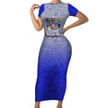 Personalized Canterbury-Bankstown Bulldogs Short Sleeve Bodycon Dress Easter Mascot - Colorful Eggs Cartoon Style