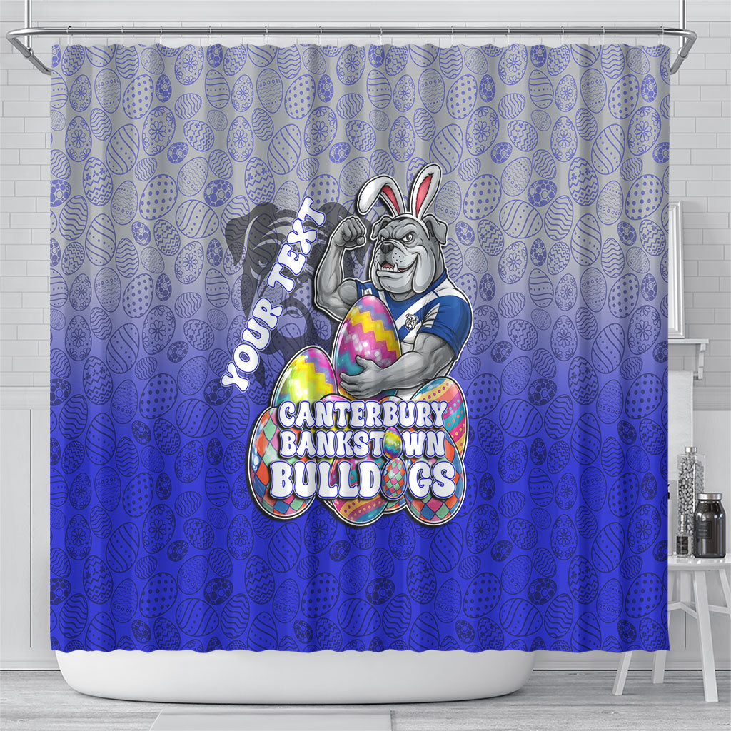 Personalized Canterbury-Bankstown Bulldogs Shower Curtain Easter Mascot - Colorful Eggs Cartoon Style